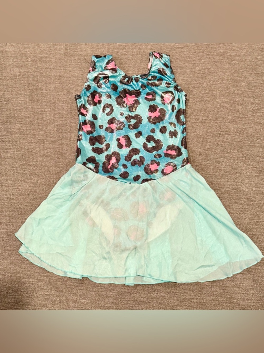 Kids Aqua Leopard Print Leotard - Size 150/10-12 Kids